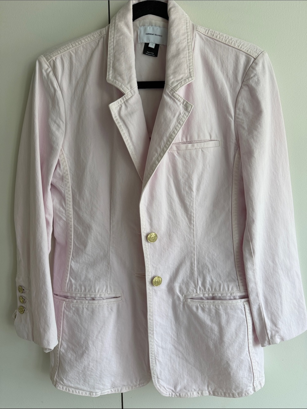 Current/Elliott pastel Pink Single-Breasted Blazer with Gold buttons.